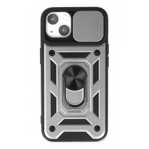 Mey İthalat®   iPhone 14 Kılıf Pars Lens Yüzüklü Silikon - Gümüş