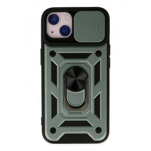 Mey İthalat®  iPhone 14 Kılıf Pars Lens Yüzüklü Silikon - Yeşil