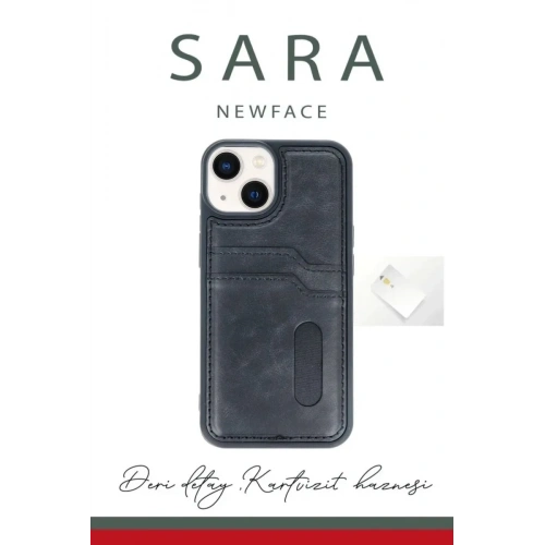Mey İthalat®  iPhone 14 Kılıf Sara Kartvizitli Deri Kılıf - Kırmızı
