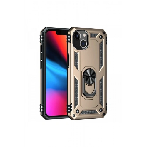 Mey İthalat®  iPhone 14 Kılıf Sofya Yüzüklü Silikon Kapak - Gold