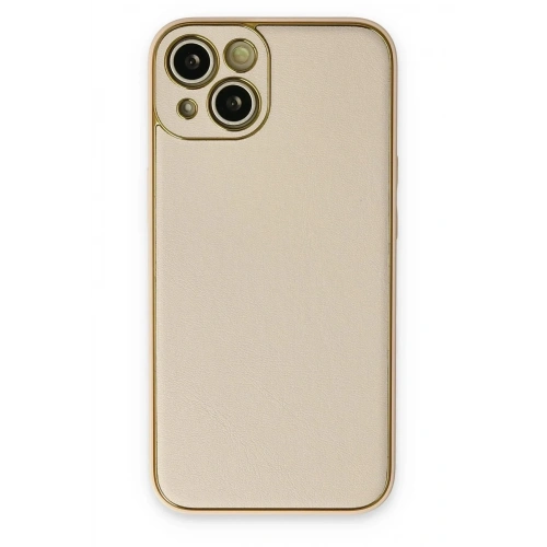 Mey İthalat®  iPhone 14 Plus Kılıf Coco Deri Silikon Kapak - Gold
