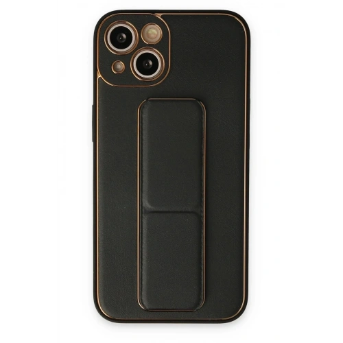 Mey İthalat®  iPhone 14 Plus Kılıf Coco Deri Standlı Kapak - Siyah