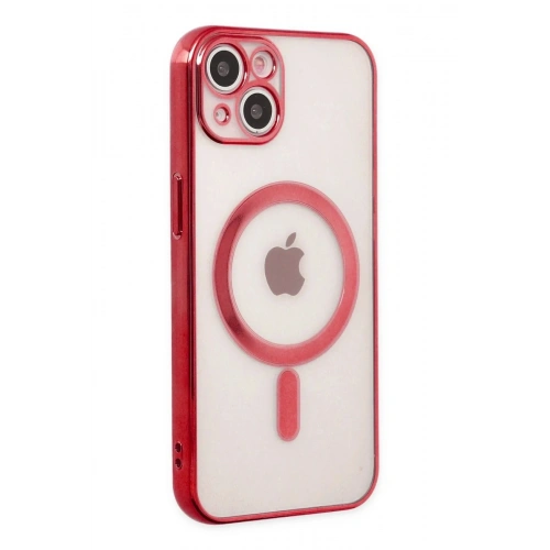 Mey İthalat®  iPhone 14 Plus Kılıf Magneticsafe Lazer Silikon - Kırmızı