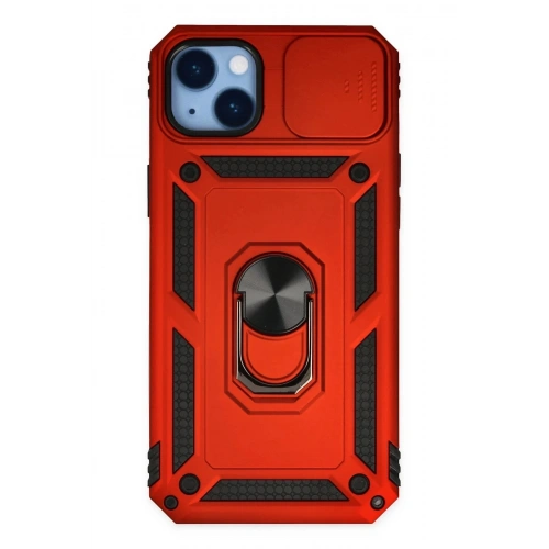 Mey İthalat®  iPhone 14 Plus Kılıf Pars Lens Yüzüklü Silikon - Kırmızı