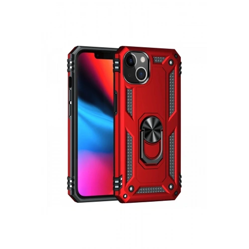Mey İthalat®  iPhone 14 Plus Kılıf Sofya Yüzüklü Silikon Kapak - Kırmızı