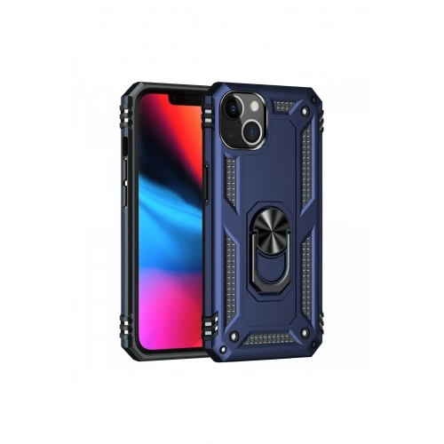 Mey İthalat®  iPhone 14 Plus Kılıf Sofya Yüzüklü Silikon Kapak - Lacivert