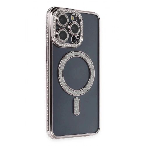 Mey İthalat®  iPhone 14 Pro Kılıf Joke Simli Magneticsafe Kılıf - Gri
