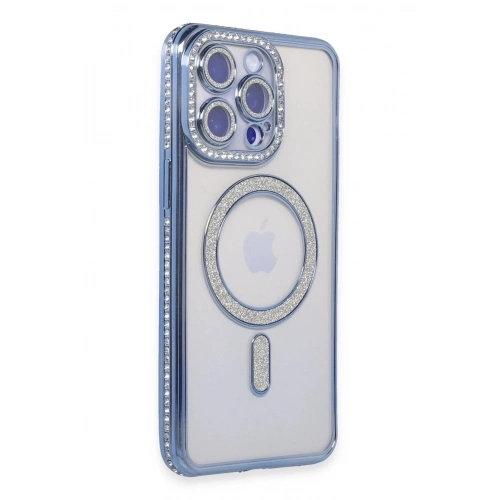 Mey İthalat®  iPhone 14 Pro Kılıf Joke Simli Magneticsafe Kılıf - Mavi