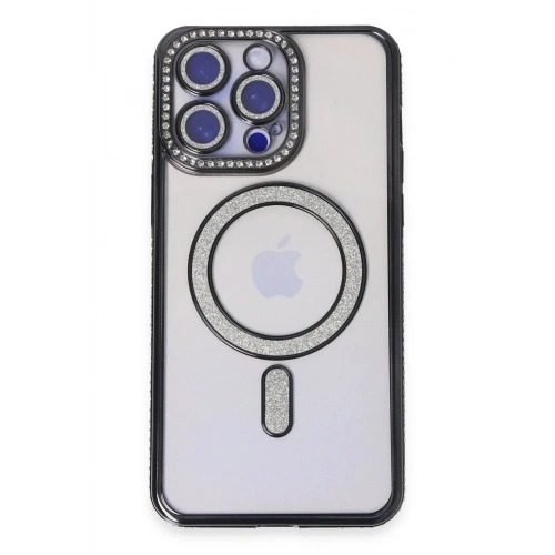 Mey İthalat®  iPhone 14 Pro Kılıf Joke Simli Magneticsafe Kılıf - Siyah