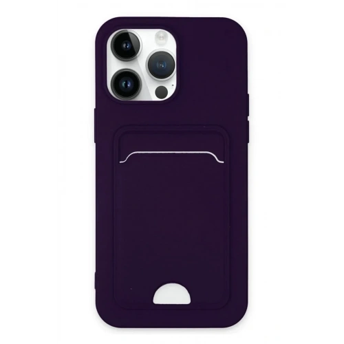 Mey İthalat®  iPhone 14 Pro Kılıf Kelvin Kartvizitli Silikon - Derin Mor