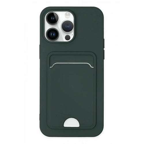 Mey İthalat®  iPhone 14 Pro Kılıf Kelvin Kartvizitli Silikon - Koyu Yeşil