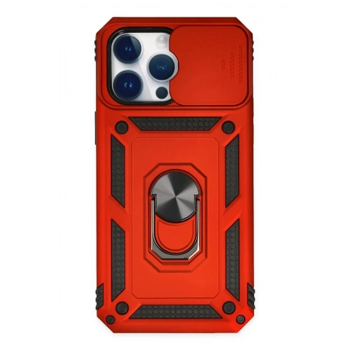 Mey İthalat®  iPhone 14 Pro Kılıf Pars Lens Yüzüklü Silikon - Kırmızı