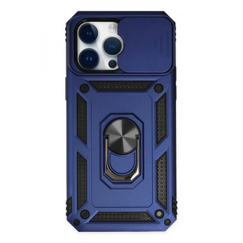 Mey İthalat®  iPhone 14 Pro Kılıf Pars Lens Yüzüklü Silikon - Lacivert