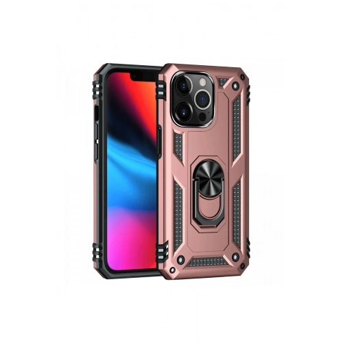 Mey İthalat®  iPhone 14 Pro Kılıf Sofya Yüzüklü Silikon Kapak - Rose
