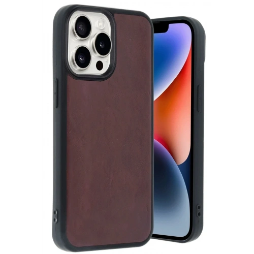 Mey İthalat®  iPhone 14 Pro Max Kılıf Aras Deri Kapak - Bordo