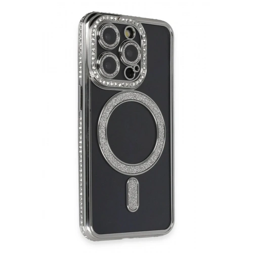 Mey İthalat®  iPhone 14 Pro Max Kılıf Joke Simli Magneticsafe Kılıf - Gri