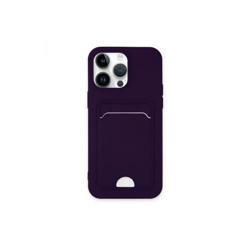 Mey İthalat®  iPhone 14 Pro Max Kılıf Kelvin Kartvizitli Silikon - Derin Mor