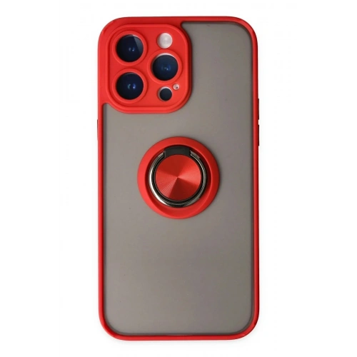 Mey İthalat®  iPhone 14 Pro Max Kılıf Montreal Yüzüklü Silikon Kapak - Kırmızı