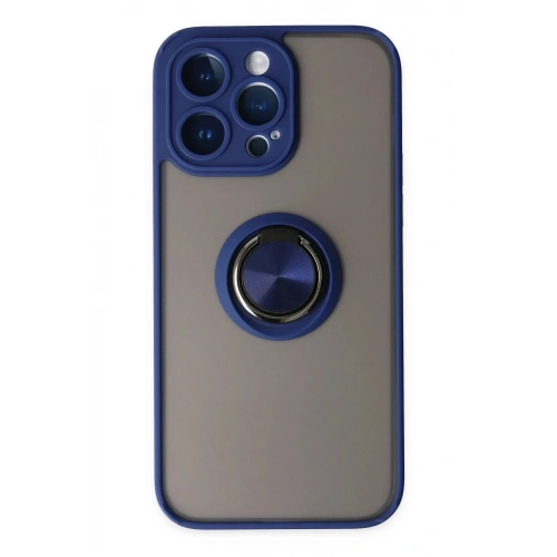 Mey İthalat®  iPhone 14 Pro Max Kılıf Montreal Yüzüklü Silikon Kapak - Lacivert