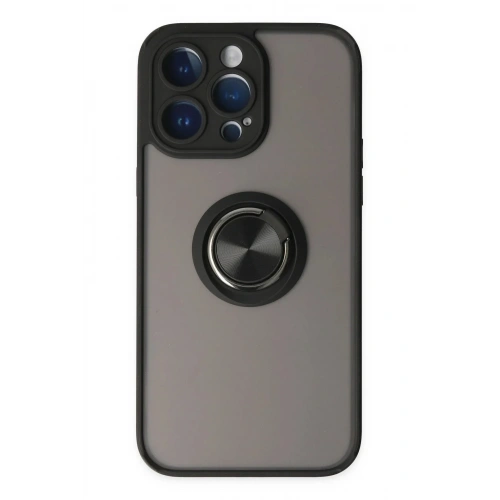 Mey İthalat®  iPhone 14 Pro Max Kılıf Montreal Yüzüklü Silikon Kapak - Siyah