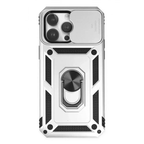 Mey İthalat®   iPhone 14 Pro Max Kılıf Pars Lens Yüzüklü Silikon - Gümüş