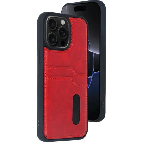 Mey İthalat®  iPhone 14 Pro Max Kılıf Sara Kartvizitli Deri Kılıf - Kırmızı