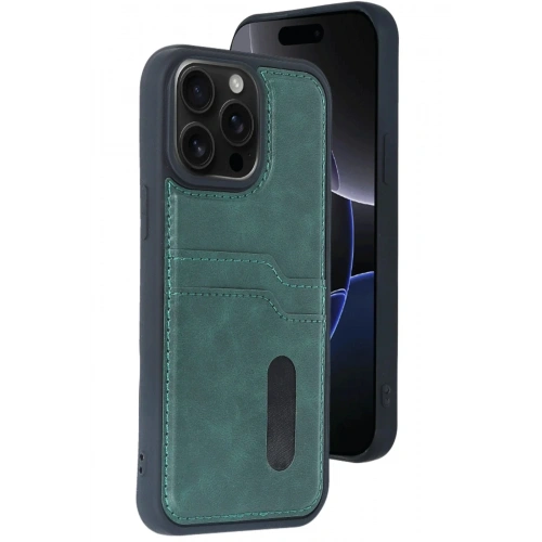 Mey İthalat®  iPhone 14 Pro Max Kılıf Sara Kartvizitli Deri Kılıf - Koyu Yeşil