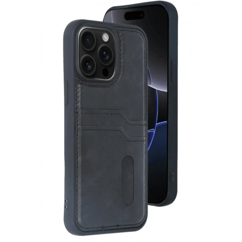 Mey İthalat®  iPhone 14 Pro Max Kılıf Sara Kartvizitli Deri Kılıf - Siyah
