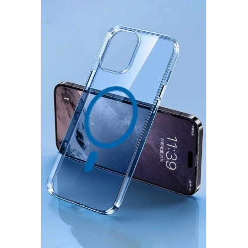 Mey İthalat®  iPhone 14 Pro Max Kılıf Tron Şeffaf Magsafe Kapak - Mavi