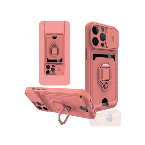 Mey İthalat®  iPhone 14 Pro Max Kılıf Zuma Kartvizitli Yüzüklü Silikon - Pembe