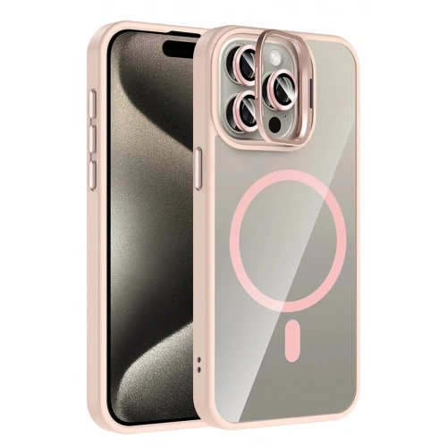 Mey İthalat®   iPhone 14 Pro Max Remim Lensli Magsafe Standlı Kapak - Pembe