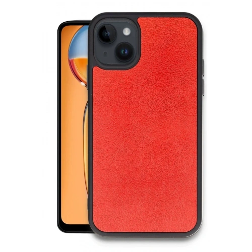 Mey İthalat®  iPhone 15 Kılıf Aras Deri Kapak - Kırmızı