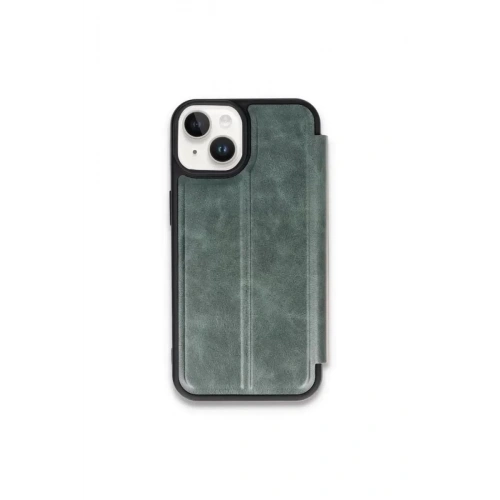 Mey İthalat®   iPhone 15 Kılıf Flip Cover - Koyu Yeşil