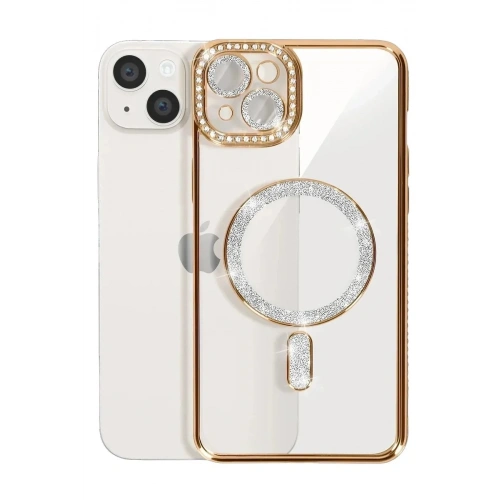Mey İthalat®   iPhone 15 Kılıf Joke Simli Magneticsafe Kılıf - Gold