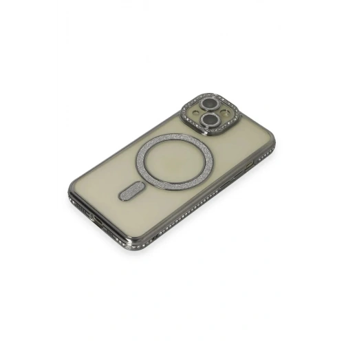 Mey İthalat®   iPhone 15 Kılıf Joke Simli Magneticsafe Kılıf - Gri