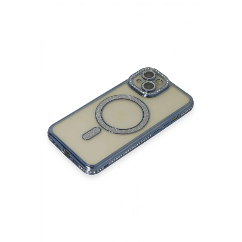 Mey İthalat®  iPhone 15 Kılıf Joke Simli Magneticsafe Kılıf - Lacivert