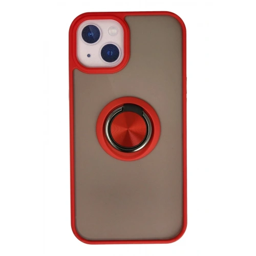 Mey İthalat®  iPhone 15 Kılıf Montreal Yüzüklü Silikon Kapak - Kırmızı