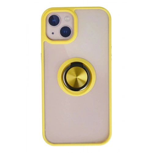 Mey İthalat®  iPhone 15 Kılıf Montreal Yüzüklü Silikon Kapak - Sarı
