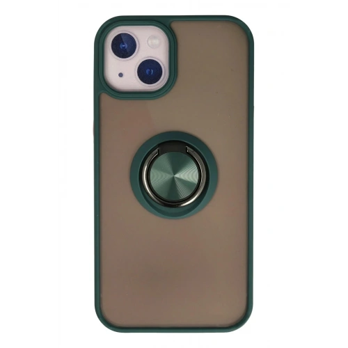 Mey İthalat®  iPhone 15 Kılıf Montreal Yüzüklü Silikon Kapak - Yeşil
