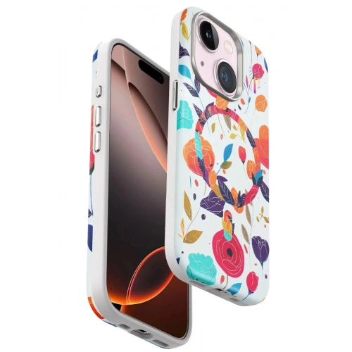 Mey İthalat®  iPhone 15 Plus Flower Series Magsafe Kapak - Beyaz