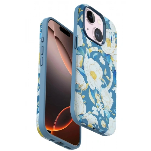 Mey İthalat®  iPhone 15 Plus Flower Series Magsafe Kapak - Mavi