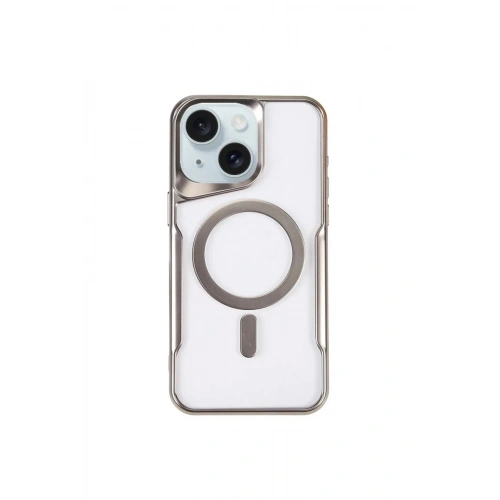 Mey İthalat®  iPhone 15 Plus Kılıf Boyi Magsafe Silikon Kapak - Gümüş