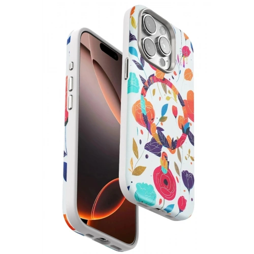 Mey İthalat®  iPhone 15 Pro Flower Series Magsafe Kapak - Beyaz