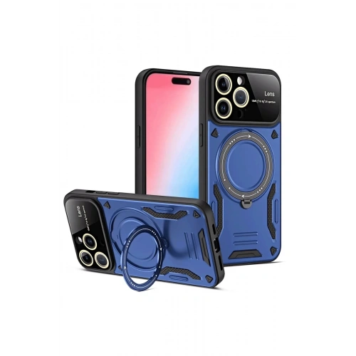 Mey İthalat®  iPhone 15 Pro Joy Lens Standlı Kapak - Lacivert