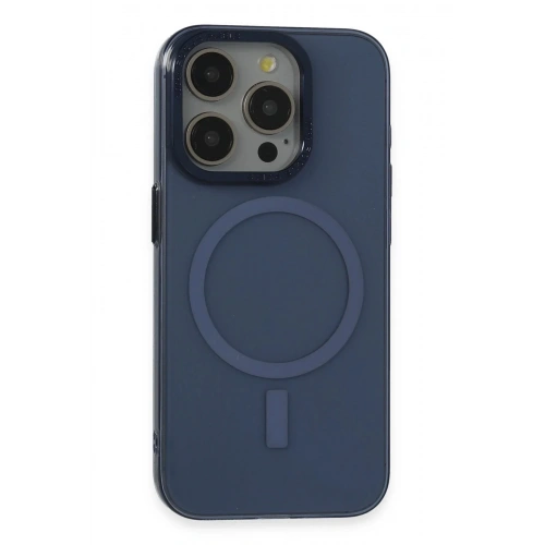 Mey İthalat®  iPhone 15 Pro Kılıf Anka PC Magneticsafe Sert Metal Kapak - Lacivert