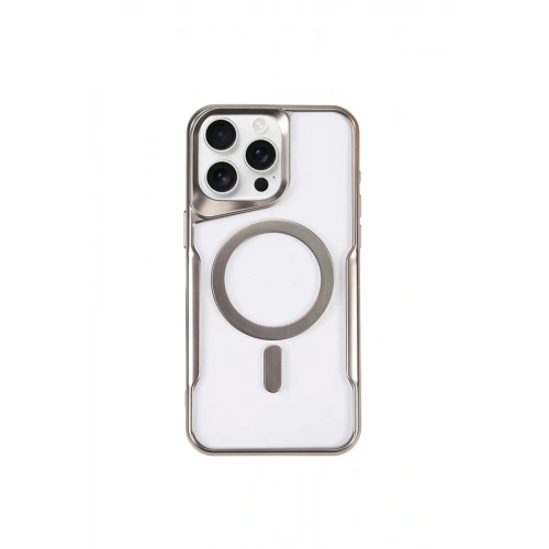 Mey İthalat®  iPhone 15 Pro Kılıf Boyi Magsafe Silikon Kapak - Gümüş