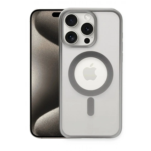 Mey İthalat®  iPhone 15 Pro Kılıf Erozi Magsafe Kapak - Gümüş