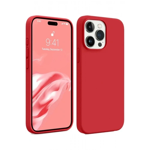 Mey İthalat®  iPhone 15 Pro Kılıf First Silikon - Kırmızı