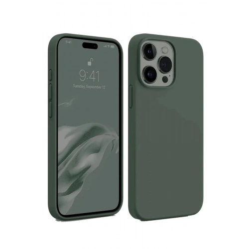 Mey İthalat®  iPhone 15 Pro Kılıf First Silikon - Koyu Yeşil
