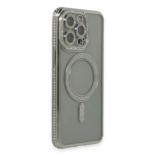 Mey İthalat®  iPhone 15 Pro Kılıf Joke Simli Magneticsafe Kılıf - Gri